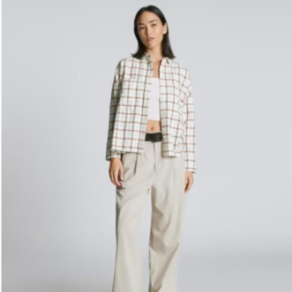 Everlane The Boxy Flannel Shirt Tobacco Plaid Seafoam - Picture 4 of 9